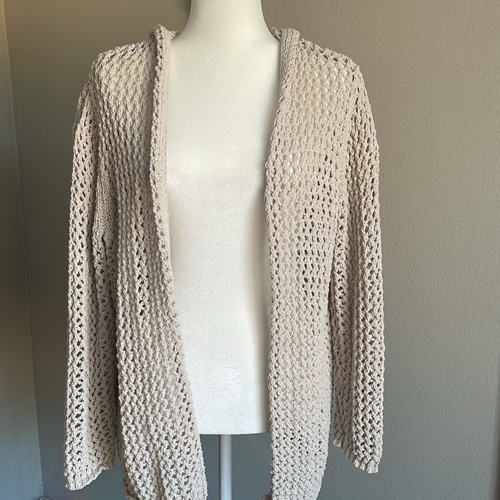 Cream Open-Knit Women's Sweater with hoodie Size XL